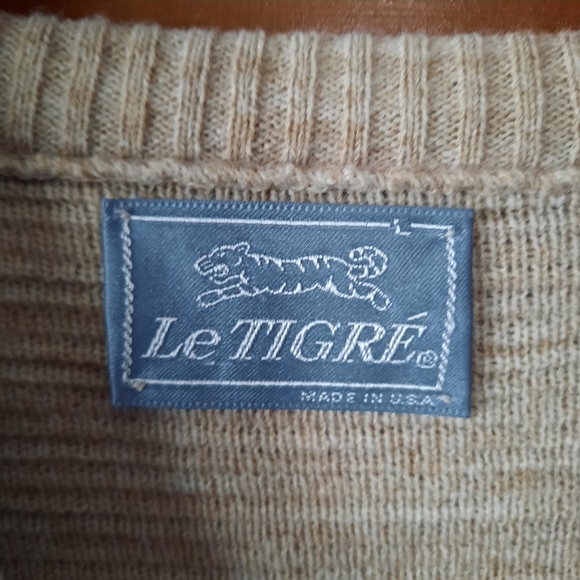 Vintage Le Tigre Grandpa style tan v-neck argyle knit sweater vest size large - Picture 11 of 11